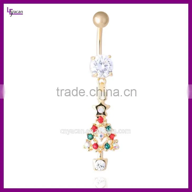 316L Surgical Steel Cz Gem Christmas Tree Navel Piercing Picture