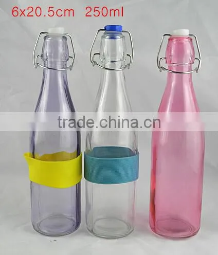 colored Edges and corners shape glass juice bottle with swing top plastic lid 1000ml &500ml &250ml