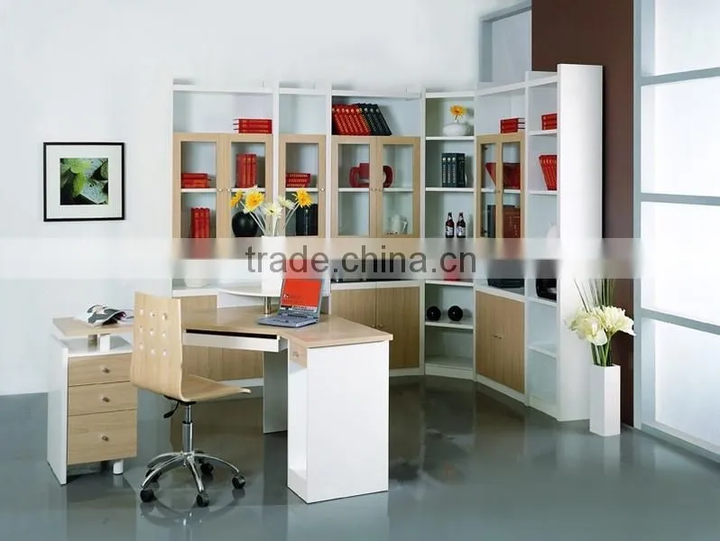 wood bookcase with doors and drawers