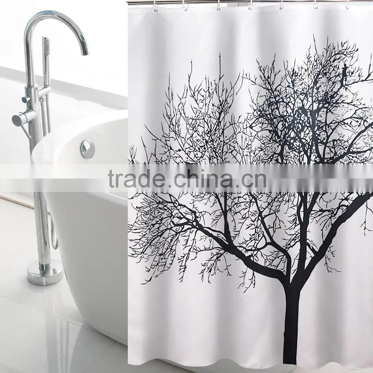 Grey color Polyester print fabric bathroom shower curtain panel