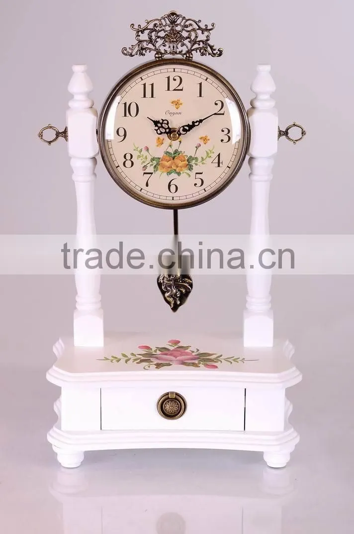 Wooden Desk Clock Solid Wood Vintage Antique Table Clock