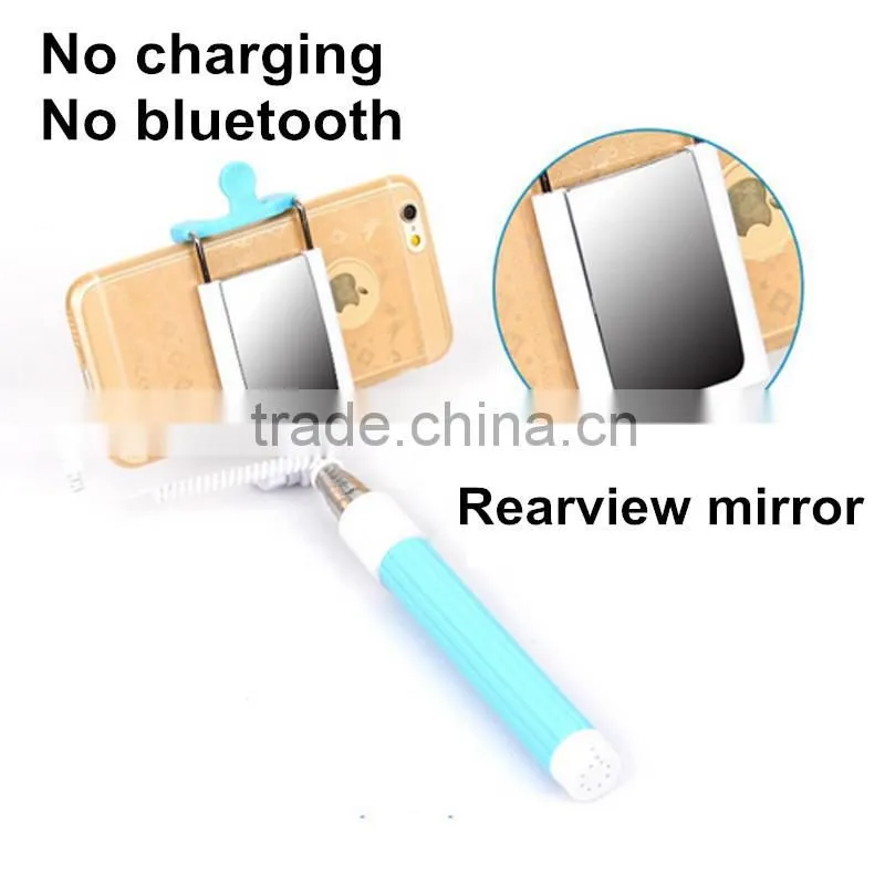 2015 Mini Wired Cable Selfie Stick TS-208 with mirror Extendable Selfie Monopod Stick