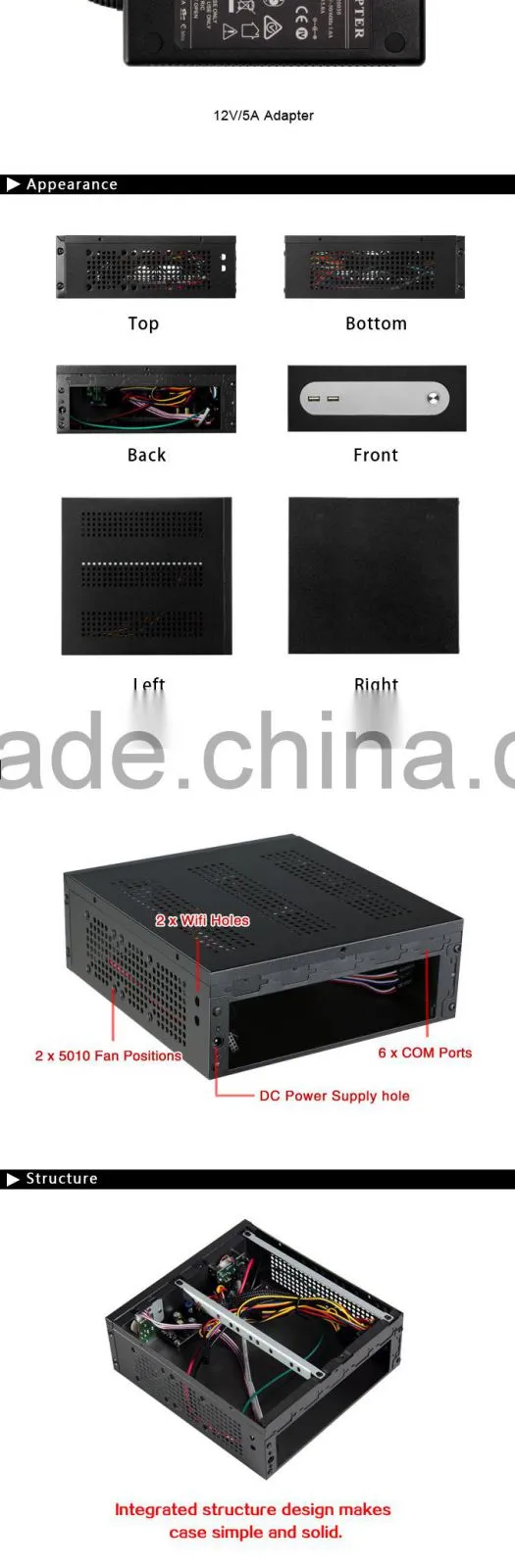 Realan G3 Mini ITX Desktop Tower With Power Supply, WIFI USB HDD, 6 COM Ports, SGCC 0.5mm Computer Tower Case