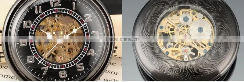 Antique Transparent Skeleton Necklace Mechanical Pocket Watch