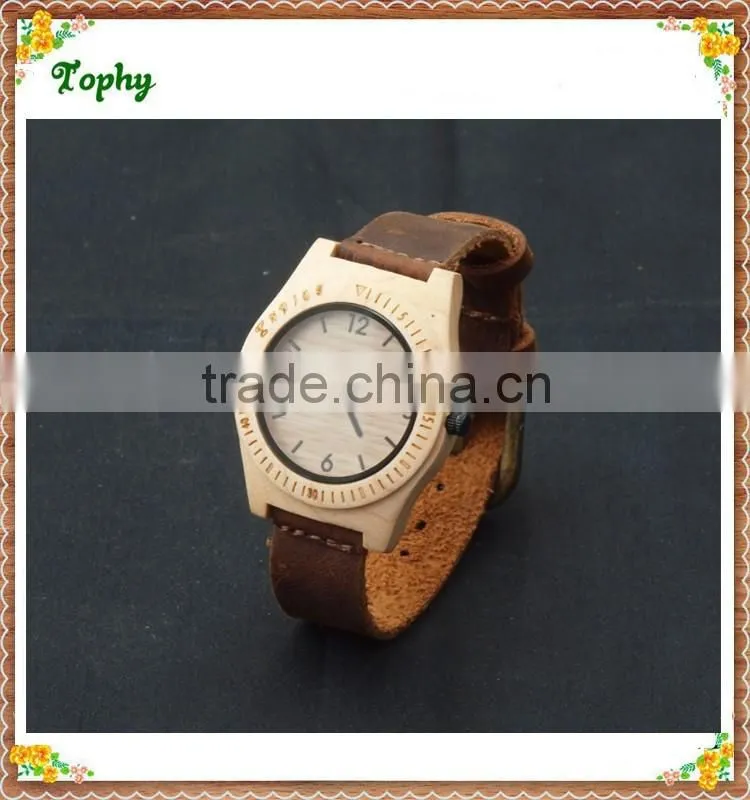 Brown genuine leather wooden watch wholeasale cheap price