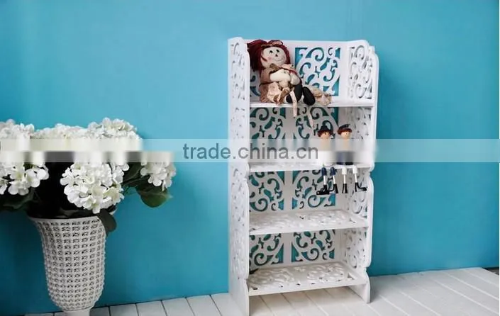 White color water proof DIY carved storage shelves with 4 layer width 42cm(FH-BL0442)