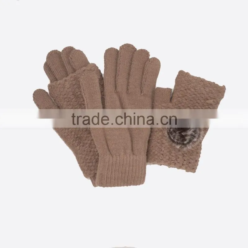 Two in one warm women's knit gloves