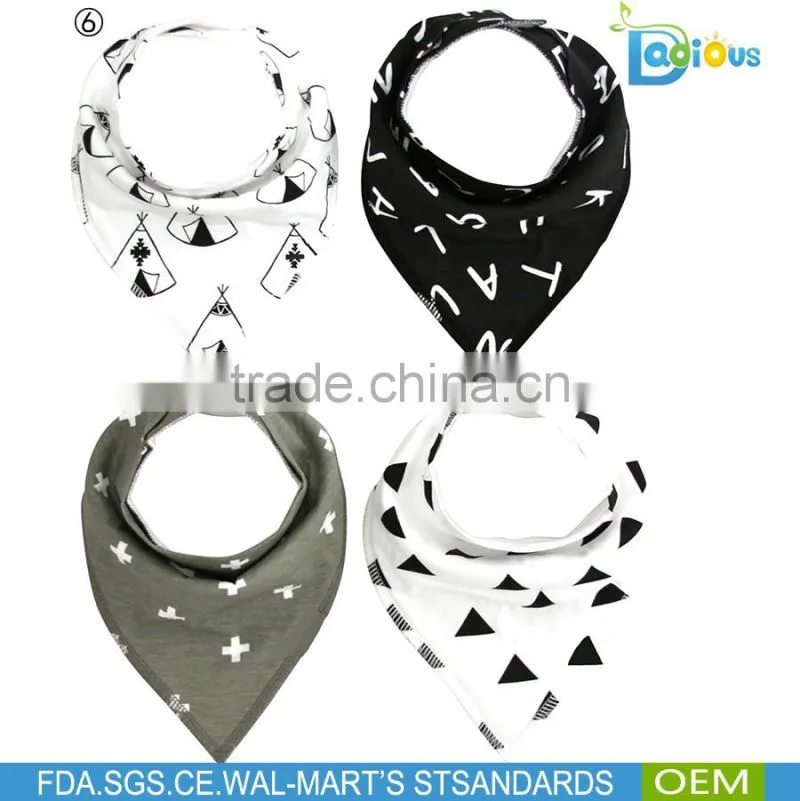 stylish white and black baby boys bibs 100% cotton baby bandana bibs