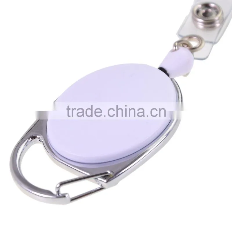 White PC Carabiner Style Retractable Key ID Card Badge Key Reel Holder Belt Clip