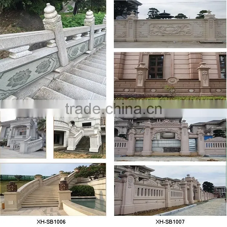 Natural carved white stone columns and stone balustrade