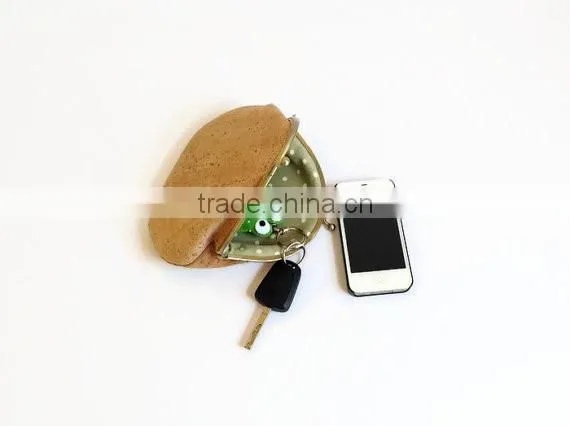 vegan leather cork coin purse keychain coins wallet