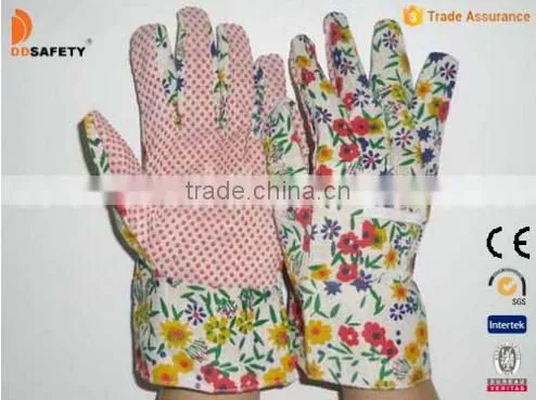 DDSAFETY Pink Dots On Palm Flower Design Back Band Cuff Gardening Gloves