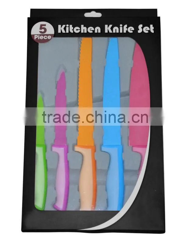 non-stick kitchen knife set in PVC pile coating tray gift box