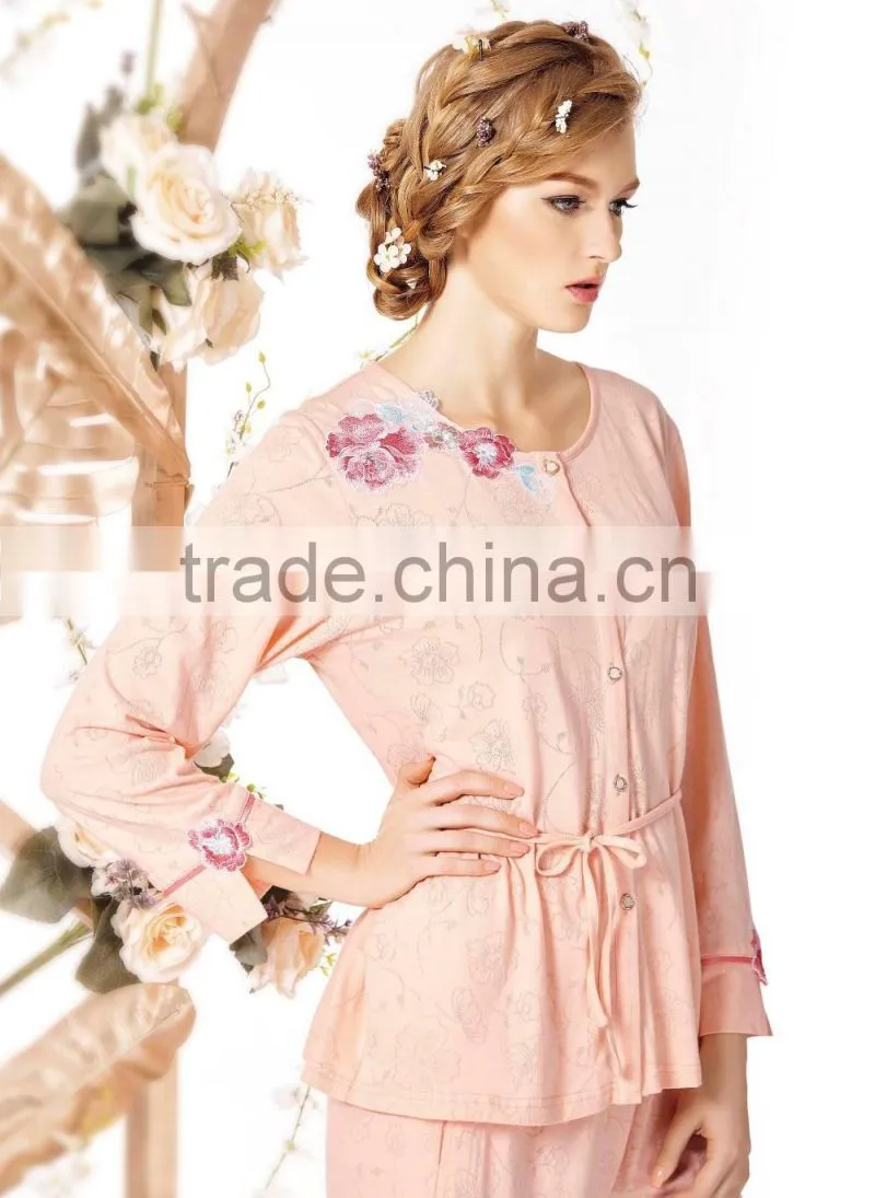 Lady Long Sleeve Sleepwear Casual Women Cotton Pajamas