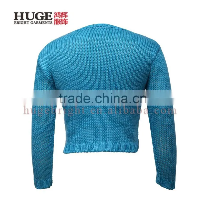 100% Acrylic Vcrew Neck Blue Woman Knited Sweater