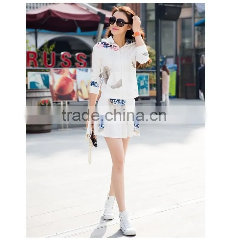 2015 lovely top and dress white flower printing mother and daughter sets for clothing