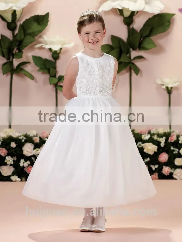 white satin round neck flower baby gown girls dress