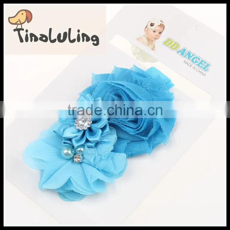 Korean fashion cheap chiffon mesh flower elastic baby headband wholesale