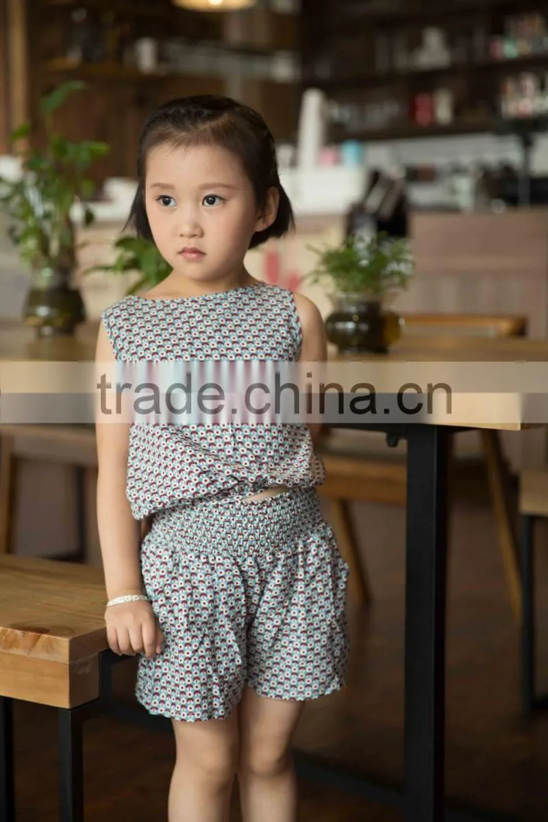 new fashion girl sleeveless set chifon blouse set for baby girl printed flower dress jumpsuit