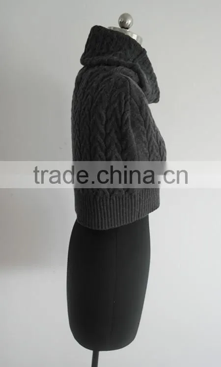 Fashion cable knit Short Shoulder turtle neck sweater