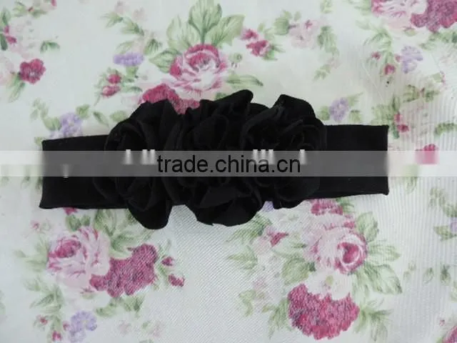 Lovely Baby Girls Hair Accessories Three Flower Elastic Headband Many Solid Colors Choice
