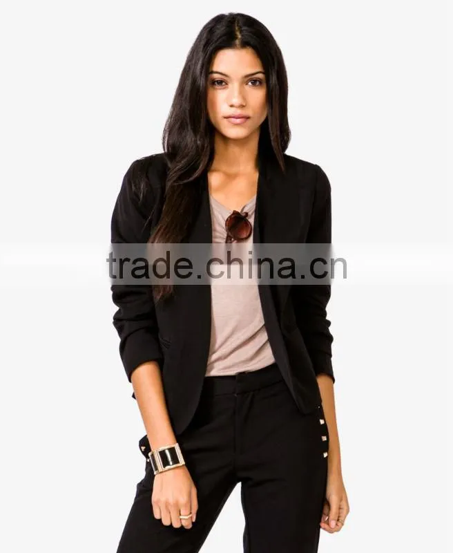 Casual Ribbed Collar Blazer