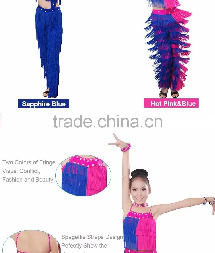 Professional Girls Fringed Latin Clothes&Pants Kids Ballroom Tango Salsa Dance Costumes