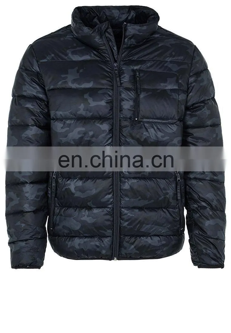 chic navy blue 100%polyester wadding coat for men