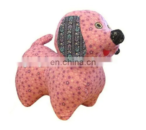 Custom own design printing fabric stuffed toys pink dog for safety baby toys