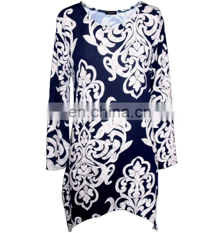 Long Sleeves Plus Size White Floral Print Tunic For Old Women