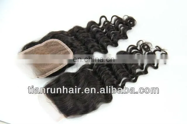 Super 4"*4" Filipino raw indian deep wave deep curl remy human hair weave with middle part lace closure