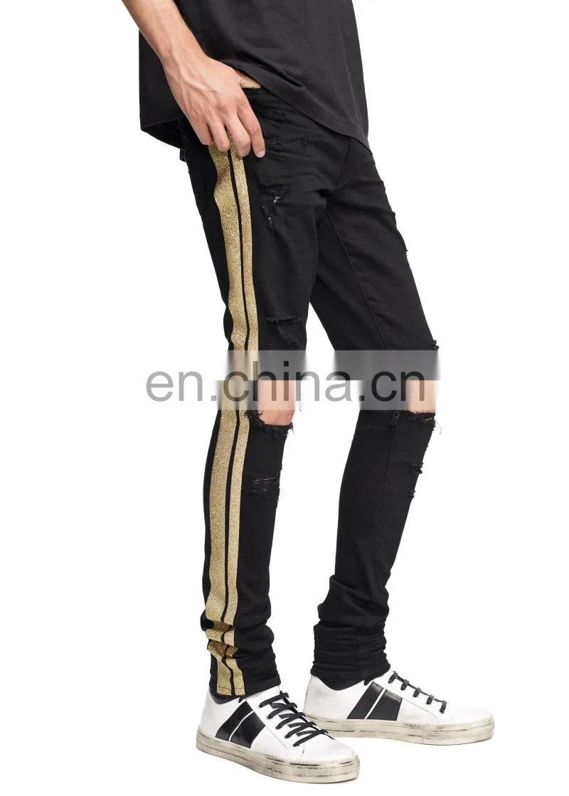 DiZNEW Italian brand jeans Wholesale Black Side Stripe Jeans Mens