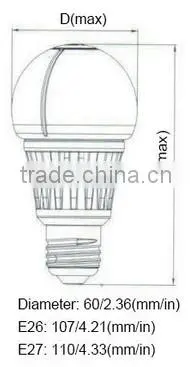 800lm 12Watts Omni A19 LED Household Dimmable Light Bulb UL
