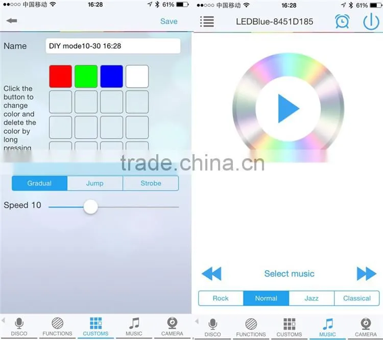 Smart bluetooth LED bulb with android and ios App, supporting timing switch, dancing light with disco, colorpix from camera