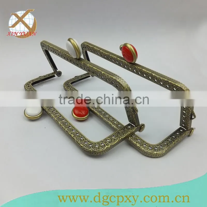 12.5*5cm antique brass bags metal frame with red gems