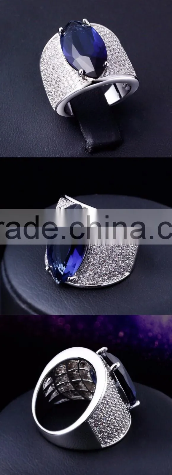 Dongguan Factory Direct Cocktail Jewelry Color Stone Zircon Red Blue Green Ring