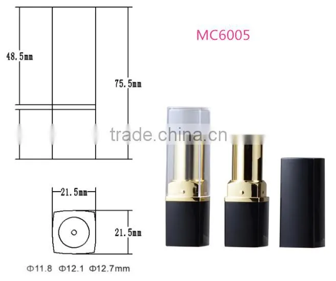 MC6005 unique square plastic lipstick with transparent lid