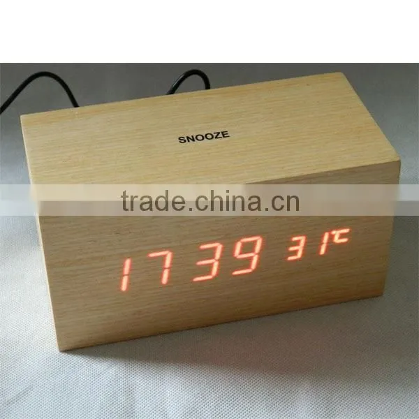 LED wood clock with voice control, touch function and snooze