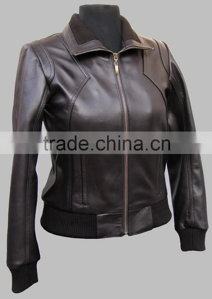 Stone washed genuine leather jacket women