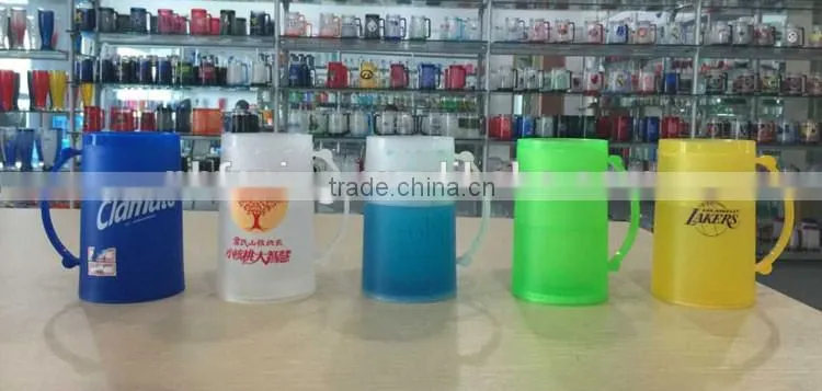 14 oz eco-friendly pba free ice beer mug freezer mug frosty plastic double wall beer mug
