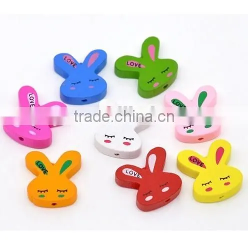 SB0751 Rabbit Easter Bead, Wooden Bunny Beads