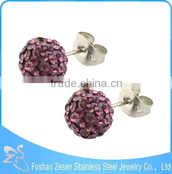 ZS20168 surgical steel latest stick earring , CZ crystal ball earring , wholesale crystal beads earring