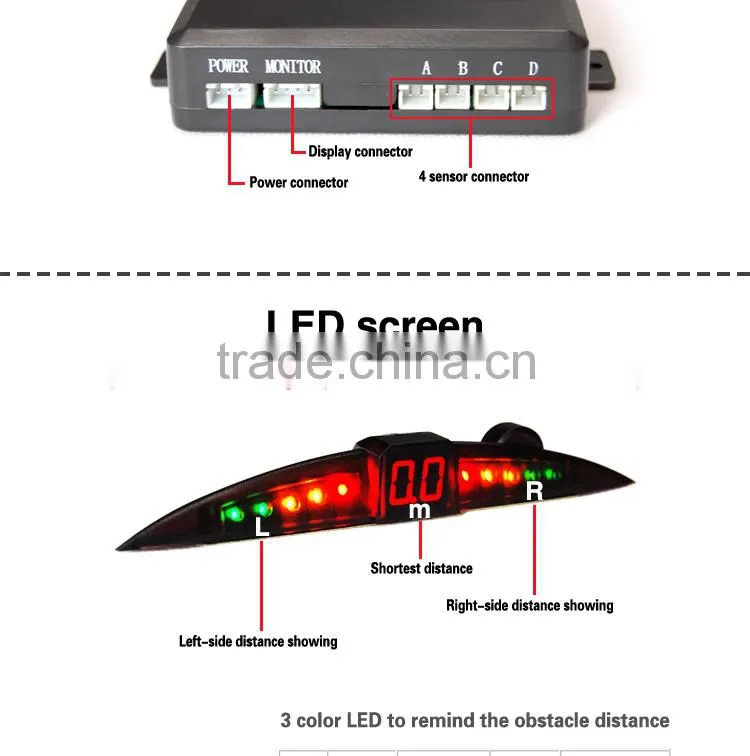 Car beep parking sensor with 3 colors and 8 stage slim lED display