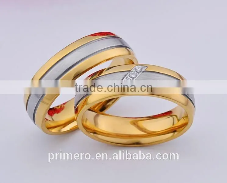 12pcs/lots Wholesale AAA+ CZ couple ring 18k gold plated stainless steel latest wedding designs