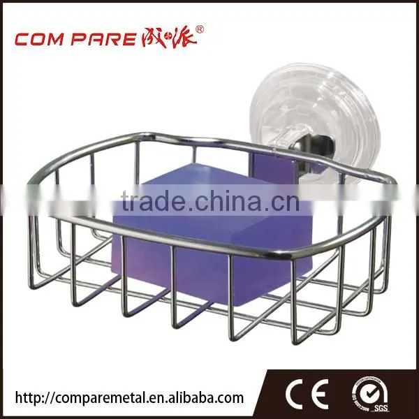 Chrome finished soap dish holder with suction cup,bathroom rack