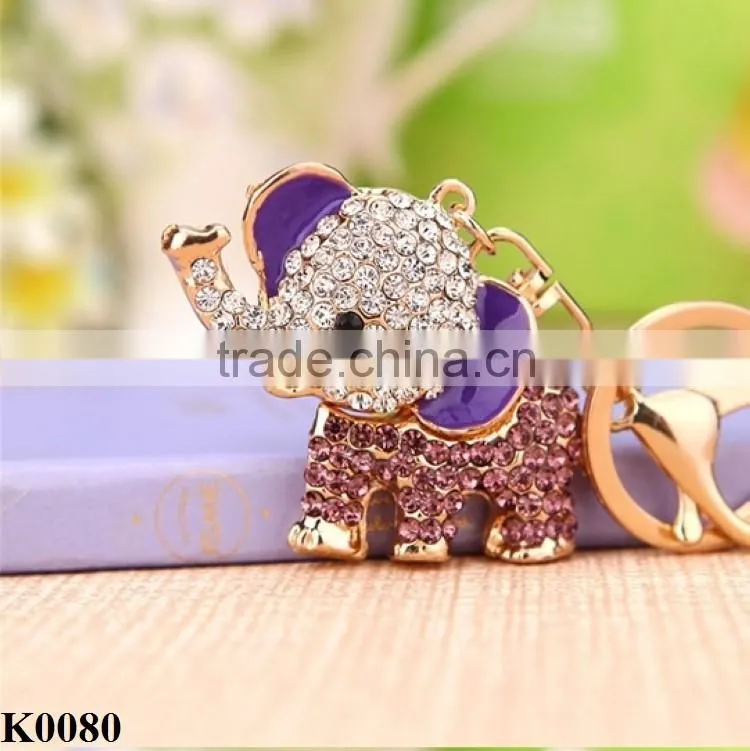 Unique Fashion Cute Crystal Elephant Keychain Rhinestone Animal Key Chains Ring Holder for Women Jewelry K0080