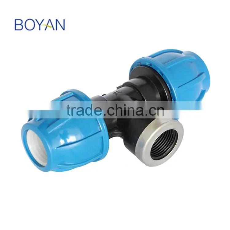 plastic pipe fitting PP compression female tee with ring