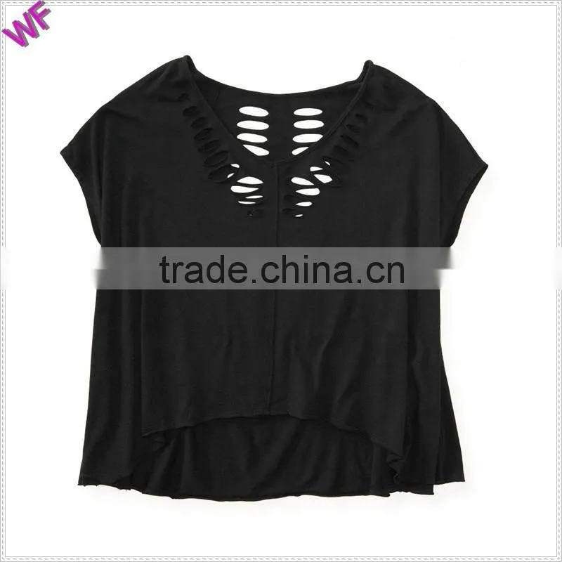 Custom Womens casually Broken Hole Cool Crop Tee