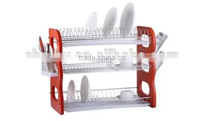 China LBY hot-sale wooden 3 tiers dish rack with tray and cutlery holder