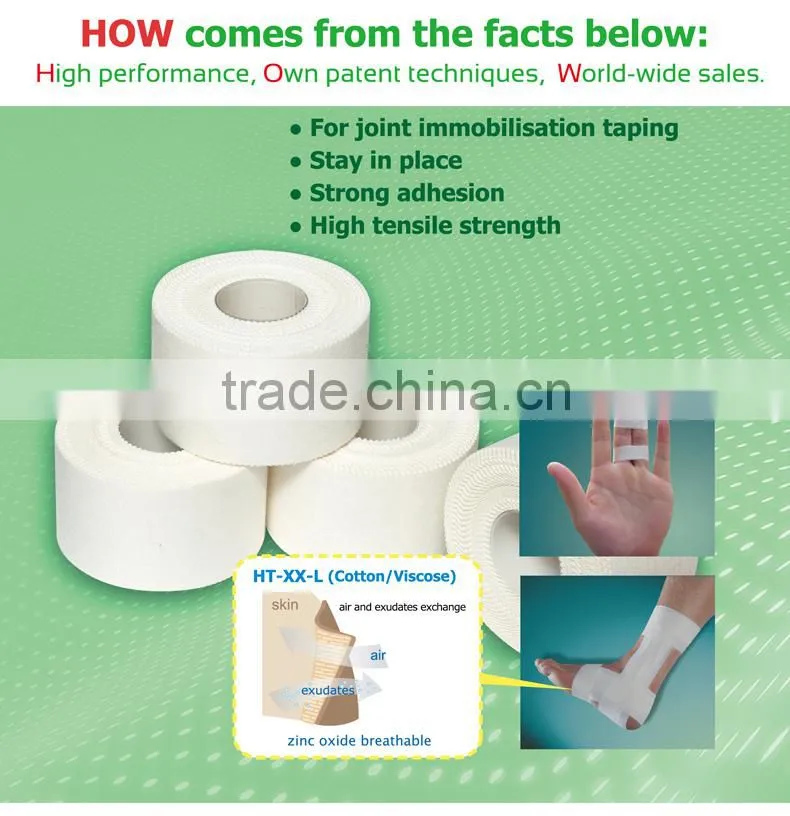 3.8cm*13.7m Cotton Adhesive Skin Strong Rigid Strapping Zinc Oxide Sports Tape